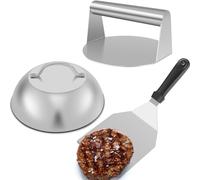 3Pcs Smash Burger Kit with Lid Griddle Spatula 5.5 Inch Stainless Steel Burger Press 8.9 Inch Basting Cover Grill Spatula Non-Stick Burger Press Kit for Flat Top Griddle Cooking