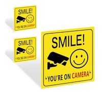 3Pcs Smile You Are On Camera Sign, Self-Adhesive CCTV Sign Outdoor Vinyl CCTV Sticker Reflective Smile Your On Camera Signs for Warn/Notify Visitors or Clients (100mm x 100mm)