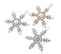 3pcs Snowflake Hair Clip in Zinc Alloy with Rhinestone Pearl Flower | Shiny Silver Finish, Decorative Sparkle, Keeps Bangs Secure for Weddings, Holiday Parties, Long Hair Sections