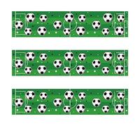 3pcs Soccer Theme Edible Cake Border Decorations, 28x6.2cm/11x2.44in Pre-cut Glutinous Rice Paper Football Grass Filed Printed Cake Strips for Birthday Party & Sports Celebration