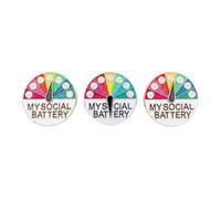 3Pcs Social Battery Pin Badges, Rotating Mood Expression Enamel Pins, Interactive Brooch for Introverts, Social Anxiety Lapel Badges for Jackets Bags Hats (2 Gold & 1 Silver)