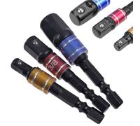 3pcs Socket Adapter Set with Hex Shank Extension Bar 1/4 3/8 1/2 Inch for Drill Driver and Handheld Driver Use, Machined for Secure Fit