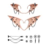 3Pcs Soft Pointed Elf Ears with Chains - Piercing Earrings for Renaissance, Fairy, Vampire Dress Up Accessories Cosplay