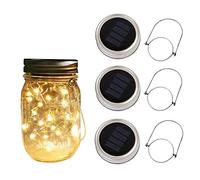 3Pcs Solar Powered Lid Insert 20 LED Mason Jar String Light for Glass Mason Garden Yard Porch Wedding Party Decoration 6.5feet No Jars (Warm White)