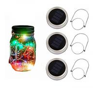 3Pcs Solar Powered Lid Insert 20 LED Mason Jar String Light for Glass Mason Garden Yard Porch Wedding Party Decoration 6.5feet No Jars (Colorful)
