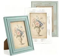 3Pcs Solid Wood Picture Frames 5x7, Distressed Shabby Chic Photo Frames with Glass Front, Rustic Triple Pack Wall Hanging & Tabletop Display, Vintage Gift Boxed(White+Aqu Grey) (5X7)
