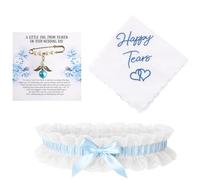 3PCS Something Blue for The Bride, Bride Gifts with Blue Garters for Brides, Handkerchief and Brooch, Elegant Wedding Accessory Set, Thoughtful Gift for The Bride, Wedding Souvenirs