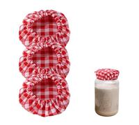 3pcs Sourdough Jar Cover, 4.33x4.33x0.2 Inch Reusable Cotton Cloth Jar Covers Unbleached Kombucha Jar Covers Bread Fermentation Cover Sourdough Bowl Covers (Red)