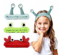 3PCS Spa Headband Face Makeup Head Wraps Wash Headband Women Cartoon Coral Fleece Elastic Hairband Snail Frog Crab Hair Bands Creative Hair Accessories for Beauty Skincare Sport Shower