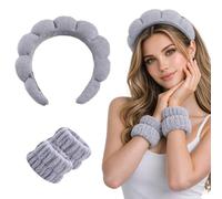 3Pcs Spa Headbands Set, Face Washing Headbands with Wristbands Elastic for Skincare Makeup Accessories for Women, Grey