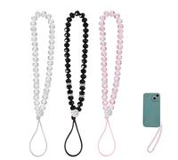3PCS Sparkling Handmade Wrist Strap Phone Charm Strap Crystal Beads Phone Charms Hanging String Anti-Lost Keychain for Girls Ladies Women
