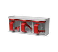 3pcs Spice Jars 3 Grids Spice Rack with Spoons Lid and Handle Seasoning Box Herb Spices Storage Condiment Jar Set Spice Pots Plastic Storage Container Canister Cruet (Brown) (Ivory/Red)