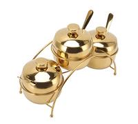 3Pcs Spice Jars Set, Stainless Steel Seasoning Storage Container with Lid and Spoon, Salt Sugar Pepper Condiment Pots for Home Rrestaurant Kitchen(Gold)