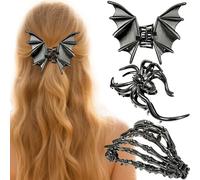 3PCS Spider Bat Hand Skull Hair Claw Clips for Women - Gothic Metal Skeleton Hand Hair Clips | Non-Slip Halloween Hair Accessories for Thick & Thin Hair | Skull Claw Clip for Girls Barrettes(Black)