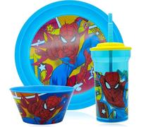 3Pcs Spiderman Kids Dinner Set - BPA Free 460ml Tumbler with Straw, 14.5cm Cereal Bowl & 21.5cm Snack Plate - Reusable Plastic Tableware for Toddlers & Kids 4+ Years