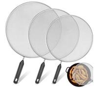 3Pcs Splatter Guard with Handle, 9.8 in+11.4 in+13 in Stainless Steel Mesh Splatter Screen Splash-Proof Oil Splatter Guard Temperature Resistant Splatter Cover for Cooking Frying Pan