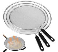 3Pcs Splatter Screen with Handle, Stainless Steel Hot Oil Splash, Kitchen Grease Splatter Guard, Heat Resistant Fine Mesh Cover for Cooking Frying Pan (Diameter 21 cm 25 cm 29 cm)