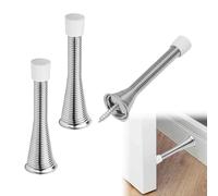 3PCS Spring Door Stop Chrome Door Stop Spring Rubber Spring Door Stops Indoors with 3 Replacement Rubber Tips Cushioning Reduce The Collision Between The Door Leaf and The Wall Reduce Noise