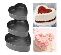 3pcs Springform Heart Cake Tins, Non Stick Carbon Steel Bake Pan with Easy Release Base & Secure Lock, 20cm 22cm 24cm Baking Pan Cake Mould for Cheesecake Small Pie(Color:Black)