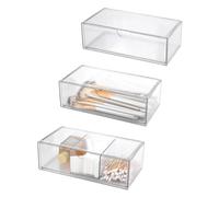 3PCS Square Qtip Holder Dispenser, Clear Cotton Ball Holder With Compartments, Stackable Cotton Pad Container, Cosmetic Organizer for Bathroom Canisters Vanity Makeup