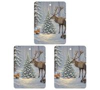 3Pcs Square Winter Forest Animals Printed Hanging Fragrance Scented Cards Air Fresheners Aromatherapy Tablets for Car Bedroom Wardrobe Shoe Cabinet Travel