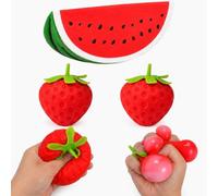3Pcs Squishy, Includes One Watermelon and Two Strawberries, Soft Sensory Feel for Everyday Quiet Moments, Portable for Classroom, Travel and Home Use