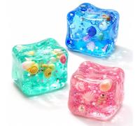 3PCS Squishy Real Cube, Desk Focus Enhancement for Office Workers, Concentration Tool, Three Colour Set with Green Pink Blue, Squishy Cube, Similar to bread and fruit squishy