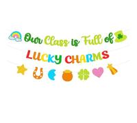 3Pcs St Patricks Day Decorations Banner Supplies, Green Shamrock Party Celebration Supplies, Felt Festival Banner Our Class Is Full of Lucky Charms Banner Decor for Classrooms, Walls, Bulletin Boards