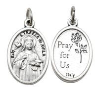 3Pcs St Teresa of Avila Medal Charms, 2.2cm Oval Silver Catholic Pendant | Double Side, Rose Pray For Us Engraving, Zinc Alloy Religious Charm, Devotional Medal With Jump Ring, DIY Rosary Necklace