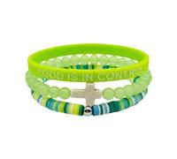 3Pcs Stackable God Is In Control Inspirational Bracelets Christian Faith Silicone Wristband Cross Beaded Stretch Bracelet Colorful Surfer Heishi Bead Jewelry Christmas Birthday Gifts, S, Glass, no