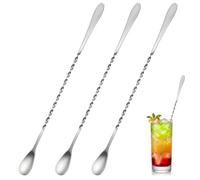 3PCS Stainless Steel Bar Spoon, Cocktail Mixing Spoon 12 Inch Long Spoons for Stirring Spiral Handle Bar Spoons for Bartenders, Home Bars Mixing Cocktail Making Coffee Bars Accessories - Silver