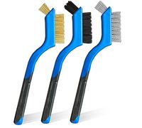 3Pcs Stainless Steel/Brass/Nylon Brushes Set 7inch - Small Mini Wire Metal Scratch Brush for Cleaning Rust, Drill, Small Spaces, Polishing (Blue)
