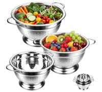 3PCS Stainless Steel Colander Set, Food Strainer with Handle & Round Base