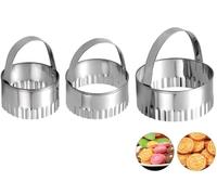 3pcs Stainless Steel Cookie Cutter DIY Pastry Cutters with Handle Round Fluted Edge Baking Molds for Muffins Crumpets Donuts Scones