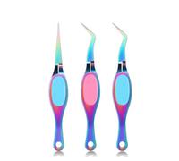 3Pcs Stainless Steel Crossing Lock Tweezers Curved Fine Angled Tips Tweezers for Sewing, Beading, DIY Crafts,Nail Art Clip and Nail Extensions Tool