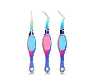 3Pcs Stainless Steel Crossing Lock Tweezers Curved Fine Angled Tips Tweezers for Sewing, Beading, DIY Crafts,Nail Art Clip and Nail Extensions Tool
