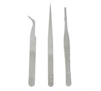 3pcs Stainless Steel Fine-Tip Assembly Tweezers for Electronics Repair, PCB Rework, Soldering, and Technical Component Work