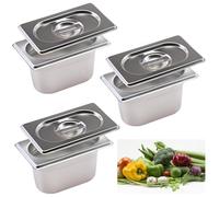 3PCS Stainless Steel Gastronorm Pan 1/9 with Lid, Stainless Steel Food Containers Pan, 100mm Deep, 175mm x 110mm x 100mm