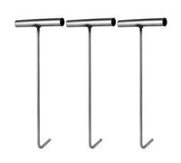 3pcs Stainless Steel Manhole Cover Hook with T Handle, Sewer Lift Tool | Right Angle Head, Square Edge End, Silver Finish, for Drain Grates and Property Maintenance