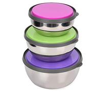 3PCS Stainless Steel Meal Prep Containers Reusable, Food Storage Containers, Round Mixing Nesting Bowls Sets with Good Seal Lids, Colorful Meal Prep Lunch Box for Kitchen School Office Picnic