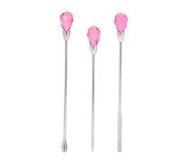 3Pcs Stainless Steel Nail Art Stirring Rod Spatula Picker Set Professional DIY Manicure Tools for Mixing Polish Glitter and Decorations (Rose Red)