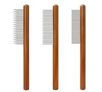 3Pcs Stainless Steel Pet Comb Durable Solid Wooden Cat Combs Rounded-Tip Teeth Pet Hair Comb Anti-Tangle Removes Knots Pet Grooming Comb for Removing Floating Hair