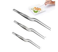 3Pcs Stainless Steel Precision Kitchen Chef Tongs,Offset Tweezers for Food Cooking,Culinary,Plates Garnish,Cake Decorating and Tissue Culture,Lengths: 14cm,16cm and 20cm
