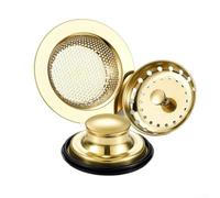 3Pcs Stainless Steel Sink Drain Strainer, Rustproof Kitchen Gold Sink Drain Strainer Stopper Basket Kit For Home Use(Gold)