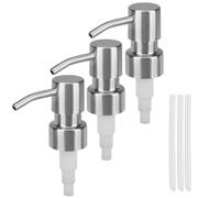 3Pcs Stainless Steel Soap Pump Replacement, Lotion Dispenser Pump Head Spare, Leakproof 28 Teeth Press Pump, Shampoo Conditioner Bottle Nozzle, Pump Heads with Thread Tubes for Kitchen Bathroom (B)