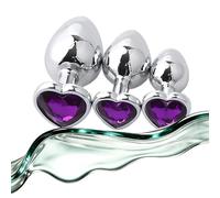 3pcs Stainless Steel Tapered Hip Trainer with Heart Diamond (Purple)