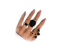 3Pcs Statement Chunky Gold Big Black CZ Enamel Drip Rings for Women, Retro Large Crystal Cocktail Finger Ring Set Punk Geometric Jewelry Accessories Gift, M, Metal, No Gemstone
