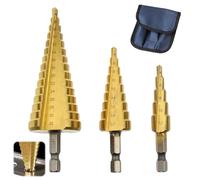 3Pcs Step Drill Bit, Step Drill with a Storage Bag, 4-12mm, 4-20mm and 4-32 mm Step Drill Bits Set, Cone Cutterc for Thin Iron Plate, Stainless Steel Plate, Aluminium Plate, Wooden Board