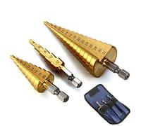 3pcs Step Drill Bit, Titanium Coated Hex Shank Metric Drill Bits Set 4-12mm, 4-20mm, 4-32mm, Step Bits for Wood, Plastic, Aluminum, Sheet Metal Cutter
