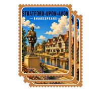 3Pcs Stratford-Upon-Avon Shakespeare England Sticker, Vintage Travel Tourist Landmark 3 Inch Die-Cut Waterproof Vinyl Decals for Laptop, Tumbler, Notebook, Water Bottle, Gift for Men Women Kids